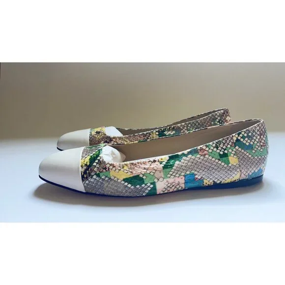 Jimmy Choo Cap-Toe Snakeskin-Embossed Leather Ballerina Flats size 37.5